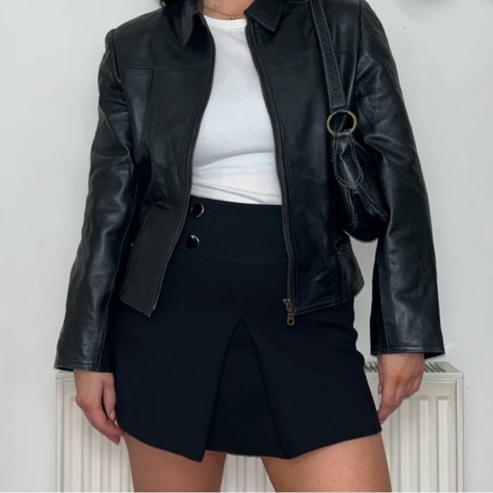 Vintage Black Leather Bomber Jacket